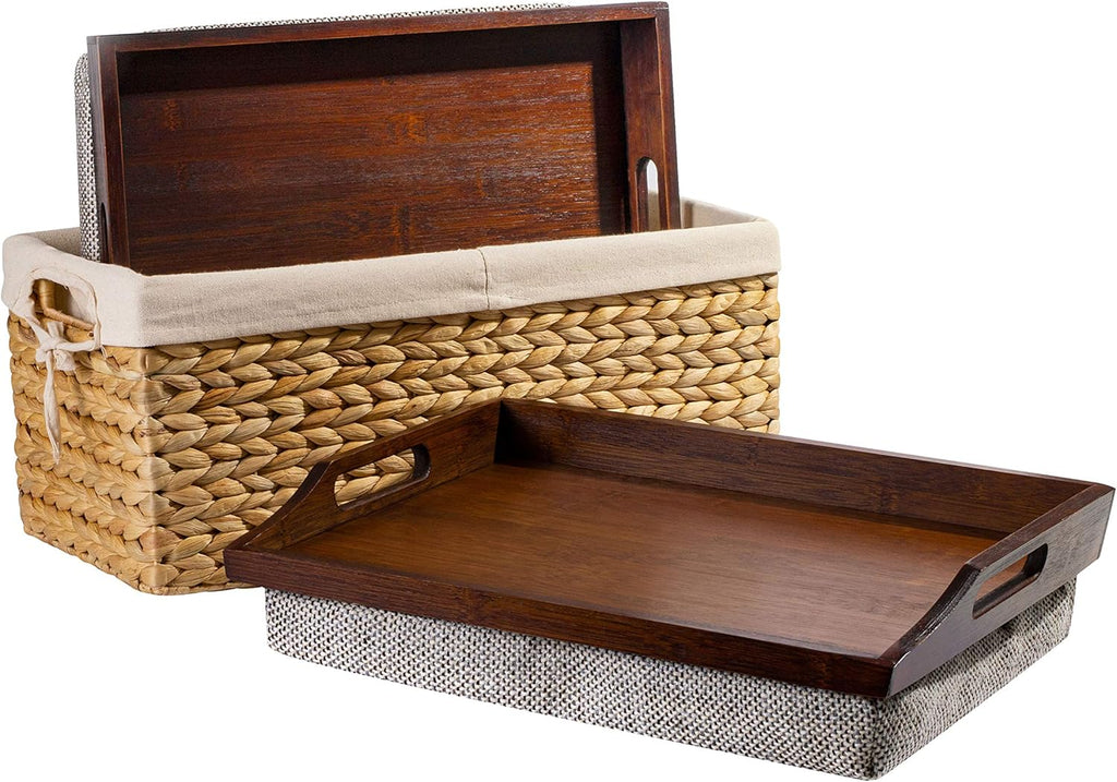 Wood Lap Trays with Basket Set C323815