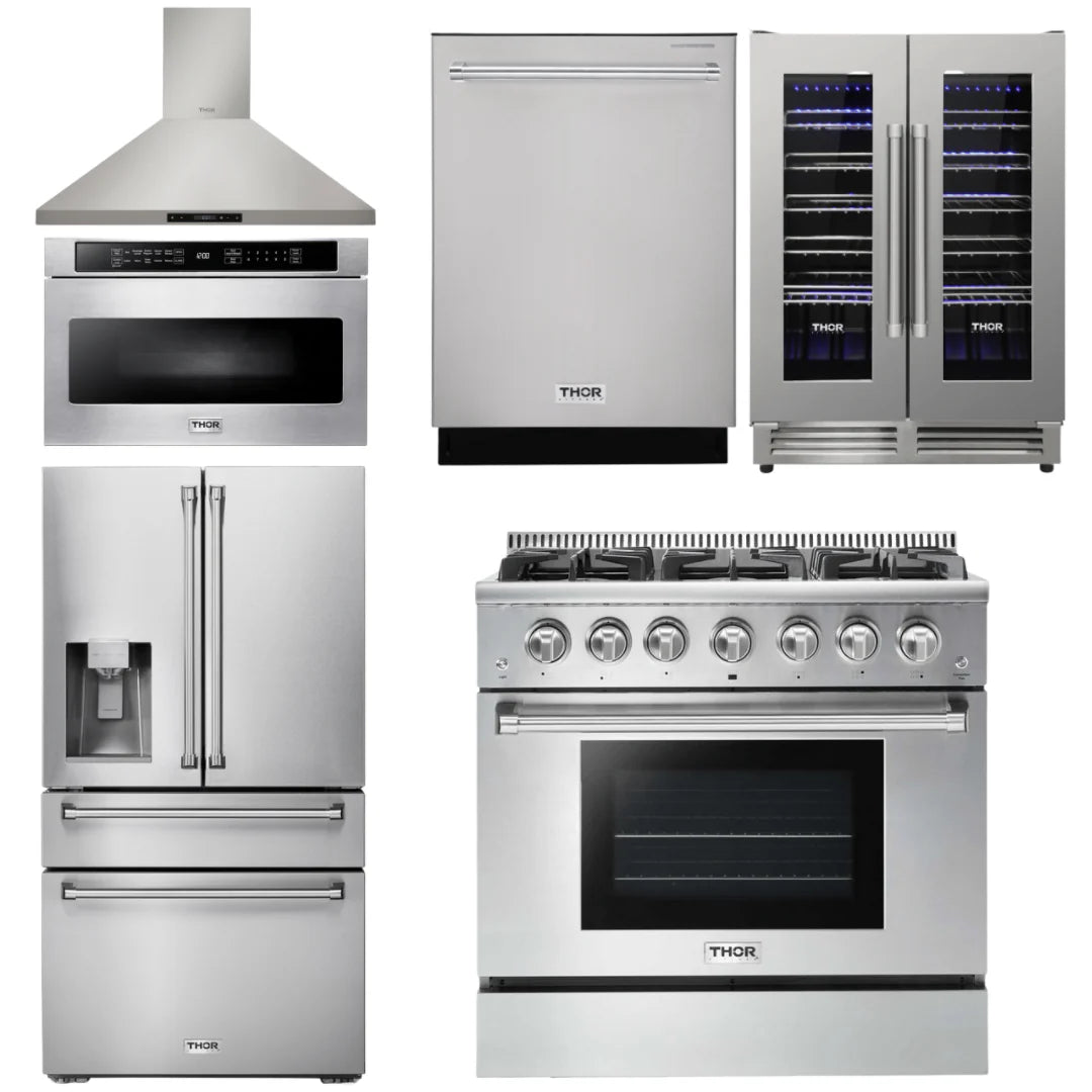 36 Propane Gas Range, Range Hood, Microwave, Refrigerator, Dishwasher, Wine Cooler G21635