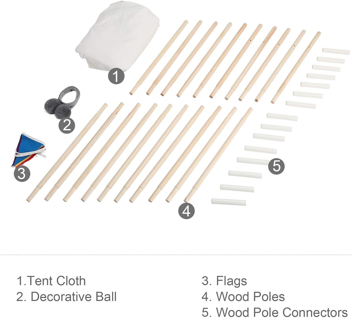 Teepee Play Tent with Banners, 5 Poles, 85 Inches Height B785