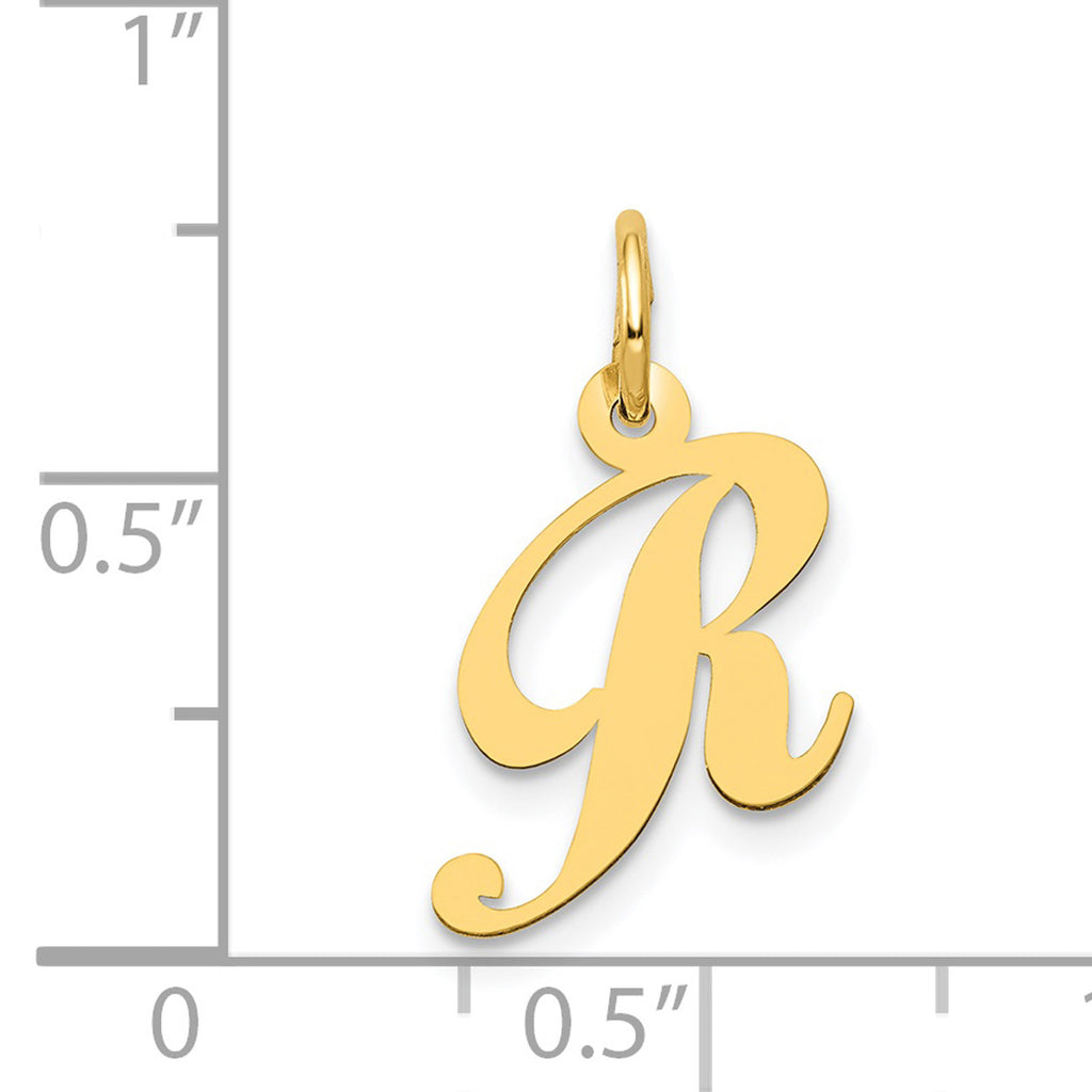 14K Yellow Gold Letter R Initial Pendant Charm with 18'' Rope Chain Necklace Y700789