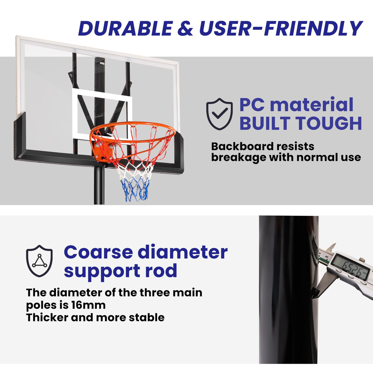 Portable Basketball Hoop System, Height Adjustable 4.4ft - 10ft, 45 inch PC Backboard E109994