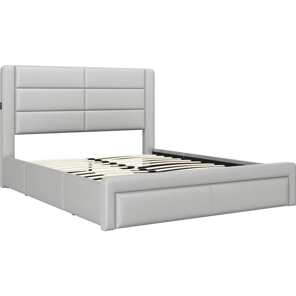 Upholstered Queen Bed with 3 Storage Drawers and USB Ports T52474