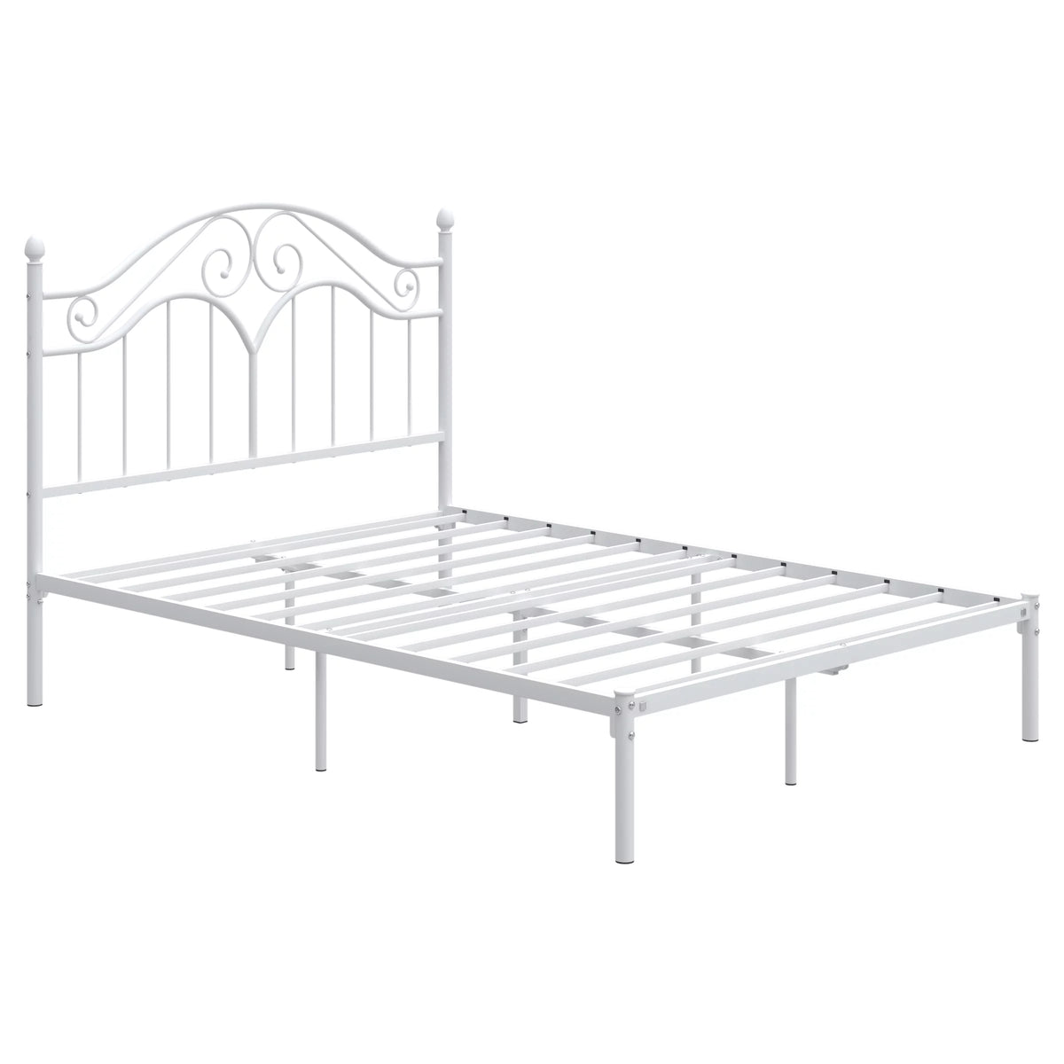 White Full Size Metal Platform Bed Frame with Vintage Headboard I43335