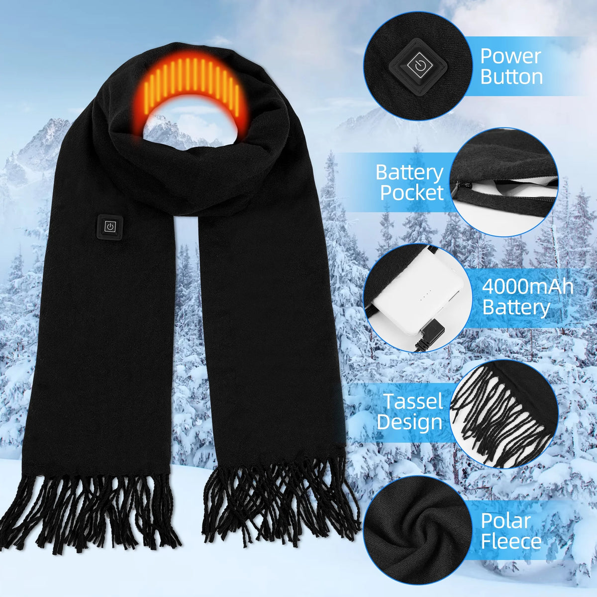 Heated Scarf Black Q297