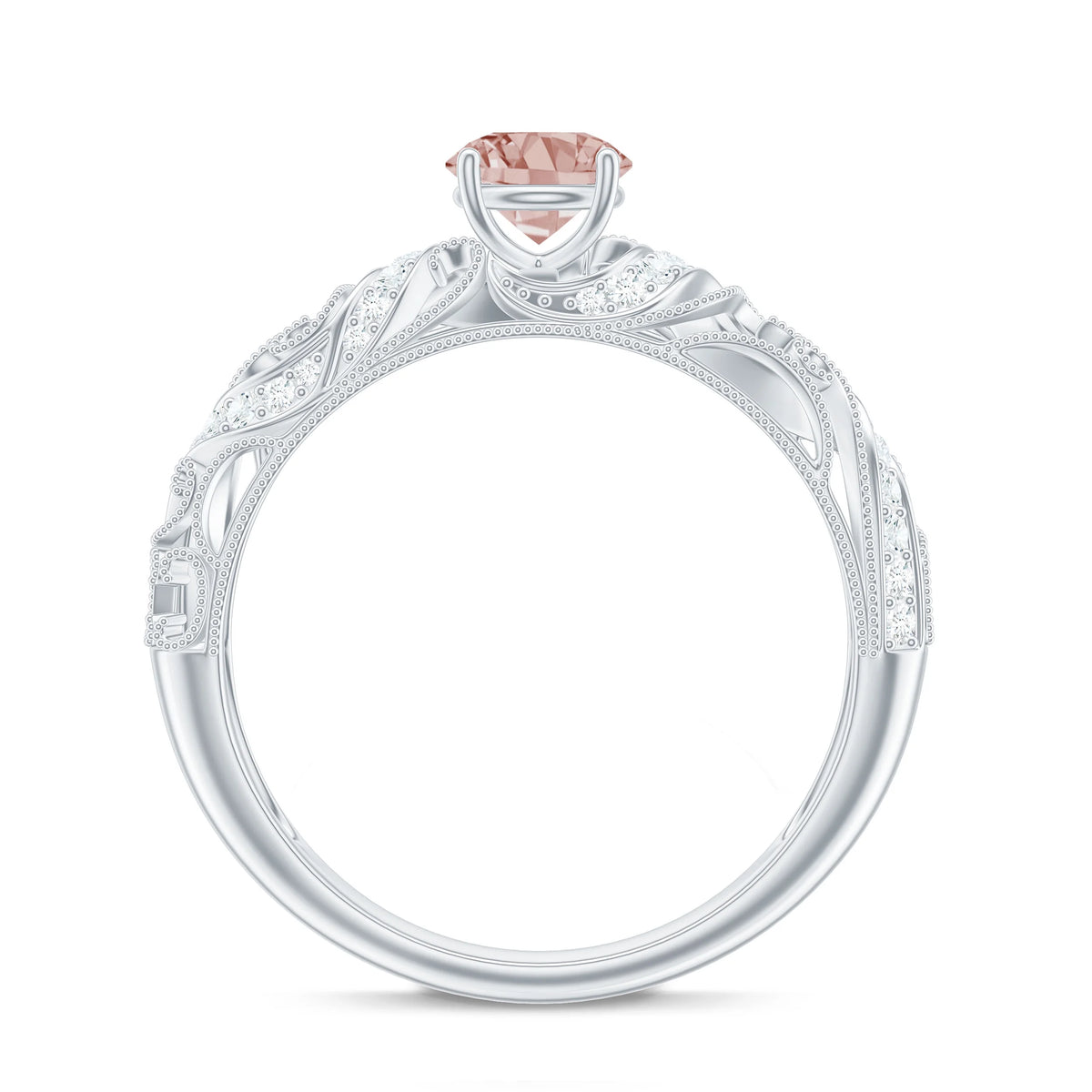 Morganite and Diamond Vintage Engagement Ring, 925 Sterling Silver R43868