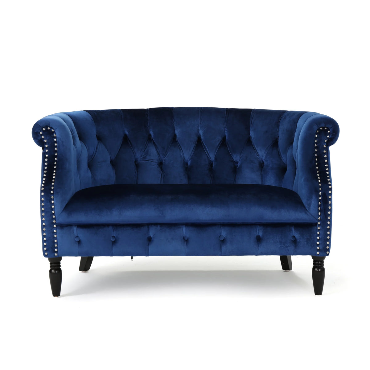 Navy Blue and Dark Brown Velvet Loveseat F371246