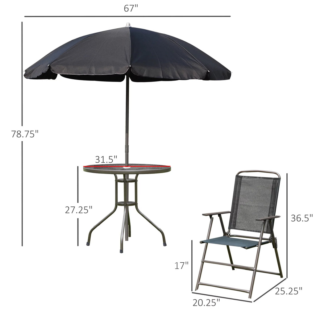 6 Piece Patio Dining Set with Umbrella, Black J5673