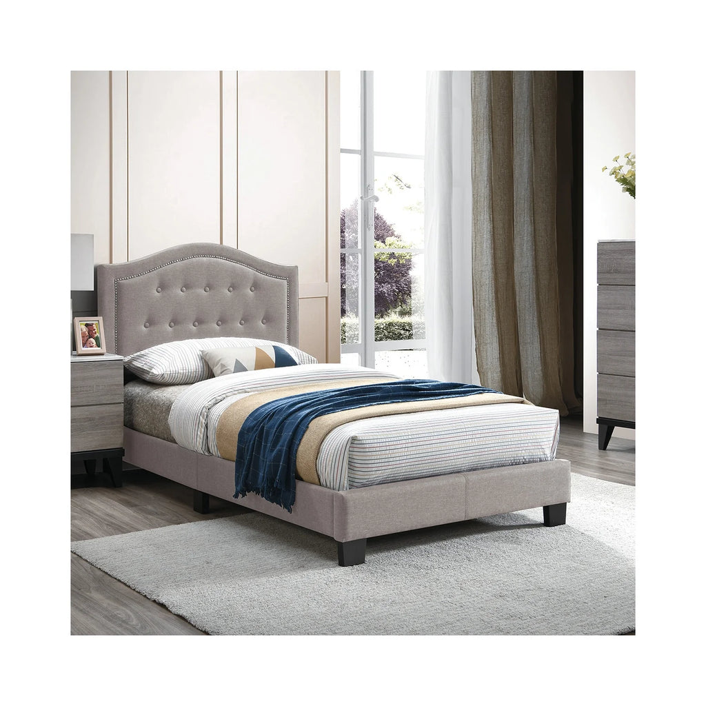 Twin Burlap Fabric Upholstered Bed Frame with Slats Q281
