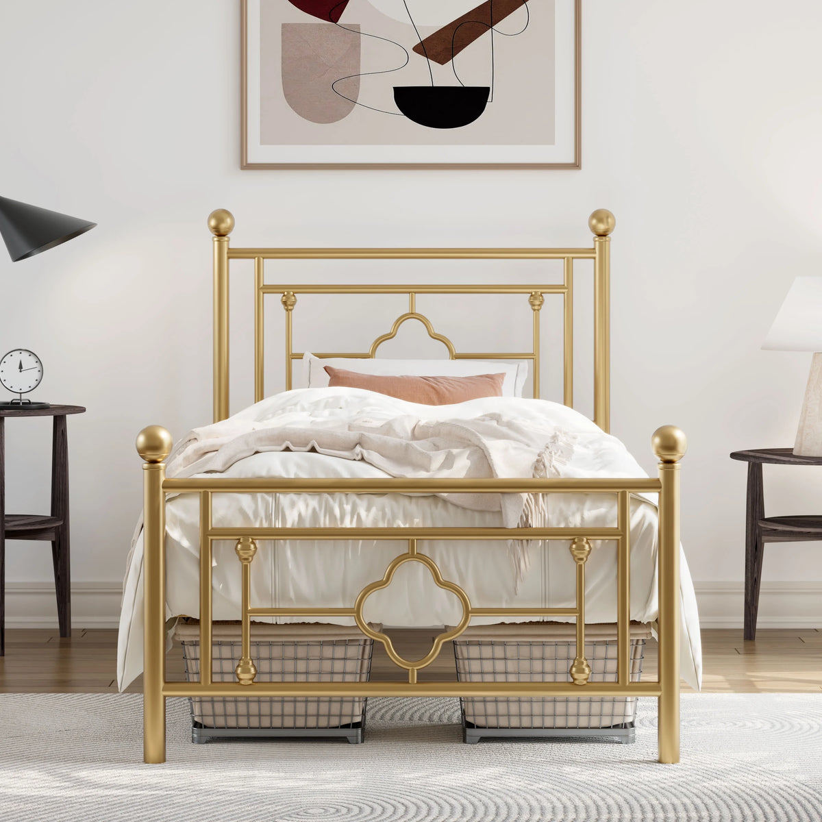 Queen Size Black Metal Platform Bed Frame with Headboard and Footboard S253033