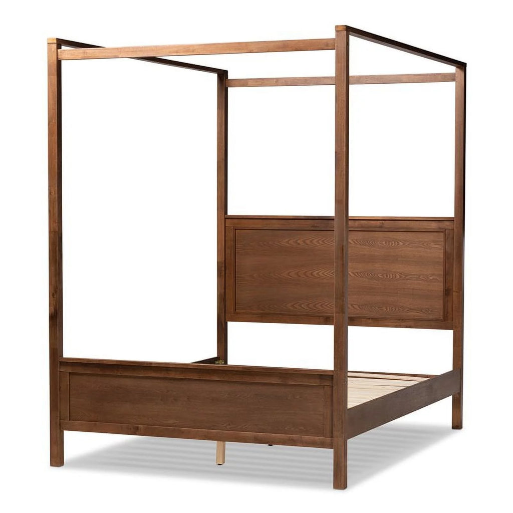 Queen Size Walnut Finished Wood Canopy Bed Q552