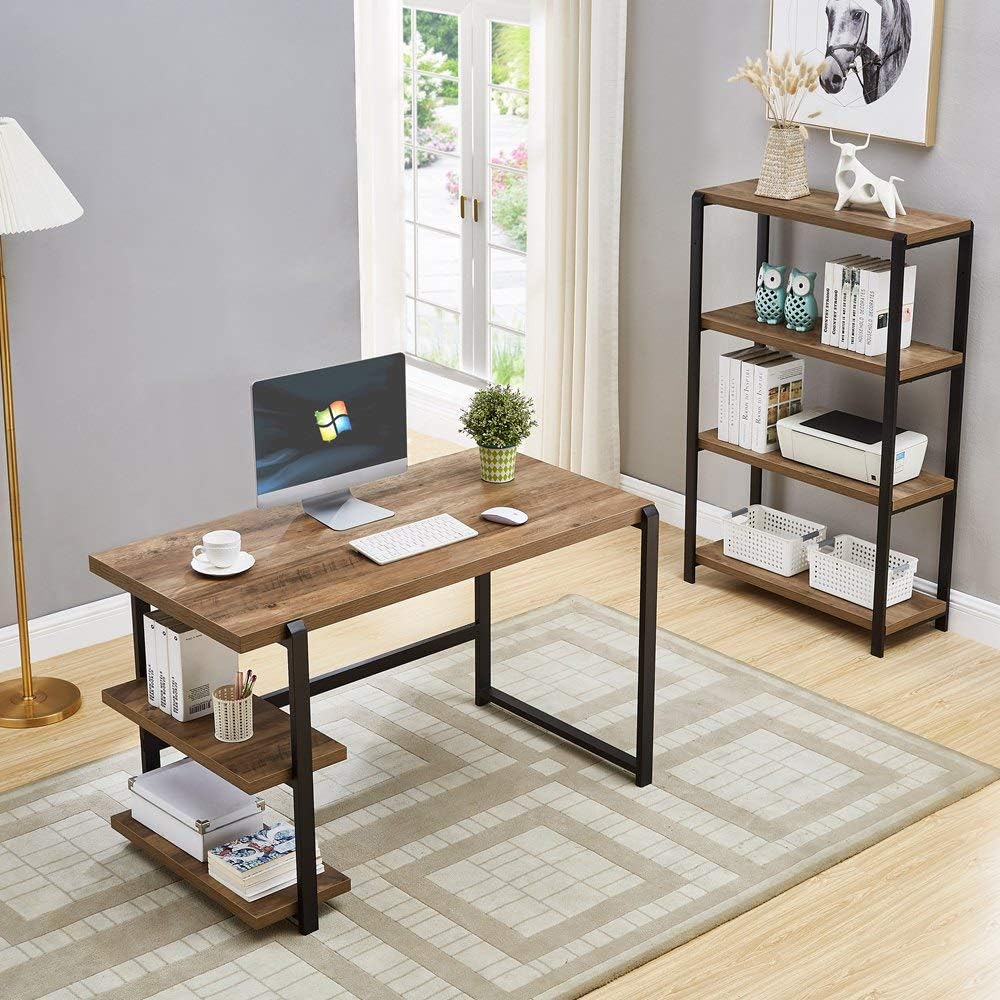 Rustic Oak 4 Tier Metal and Wood Bookshelf R3550