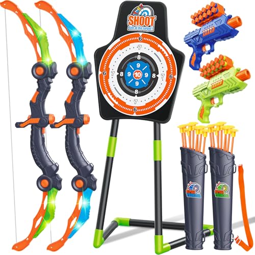 2 Pack LED Light Up Bow and Arrow Toy with 20 Suction Cup Arrows P146253