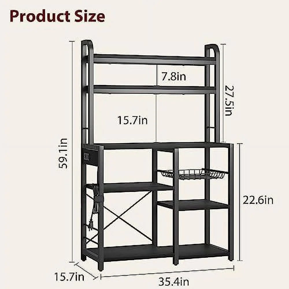 Rustic Black 6-Tier Kitchen Rack with Wire Drawer B700672