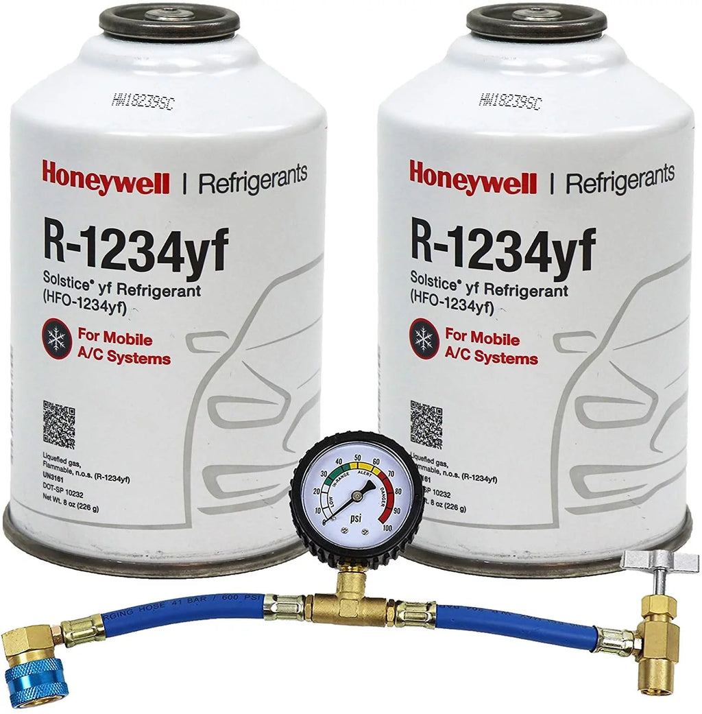 8oz HFO-R1234yf Refrigerant 2 Cans & Brass Can Tap with Gauge H46853
