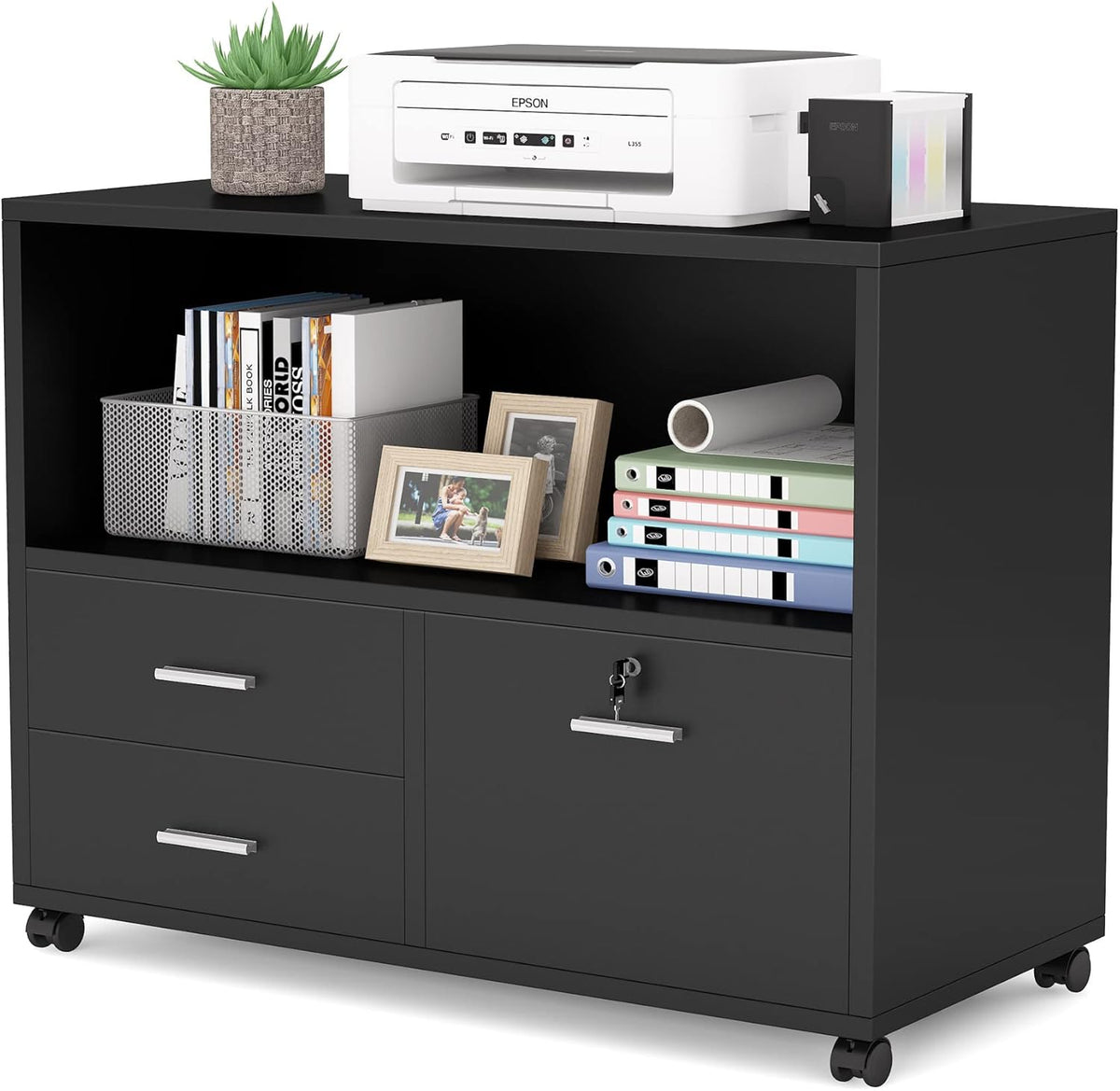Black 3 Drawer Mobile File Cabinet with Lock P5920