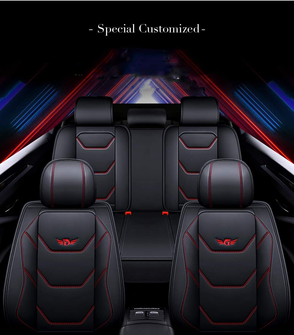 Sports Red PU Leather Car Seat Covers 5 Seats Full Set Y746