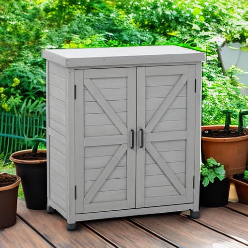 Potting Bench with Storage Cabinet and Metal Table Top M590