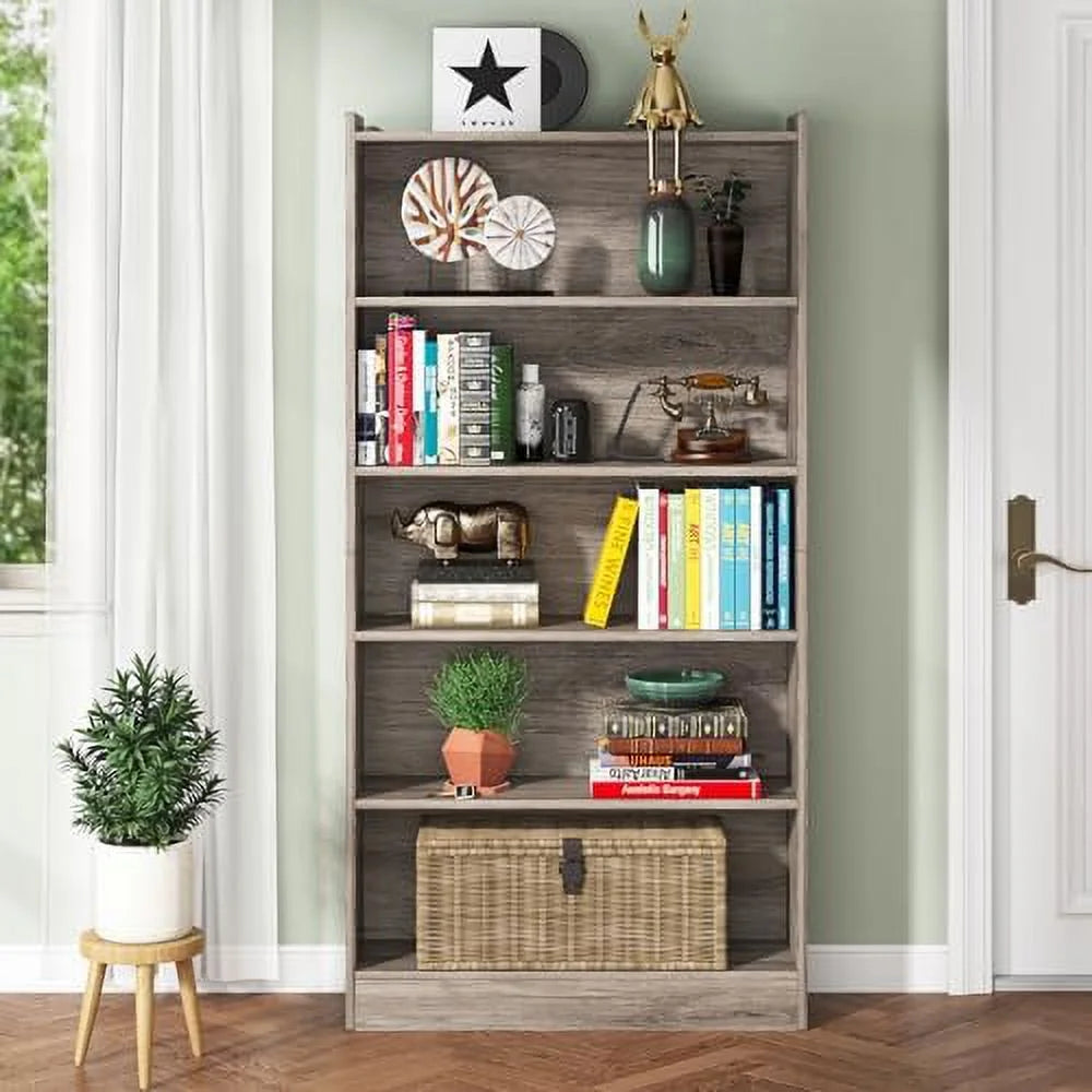 Black 6-Tier Wood Bookcase D45740