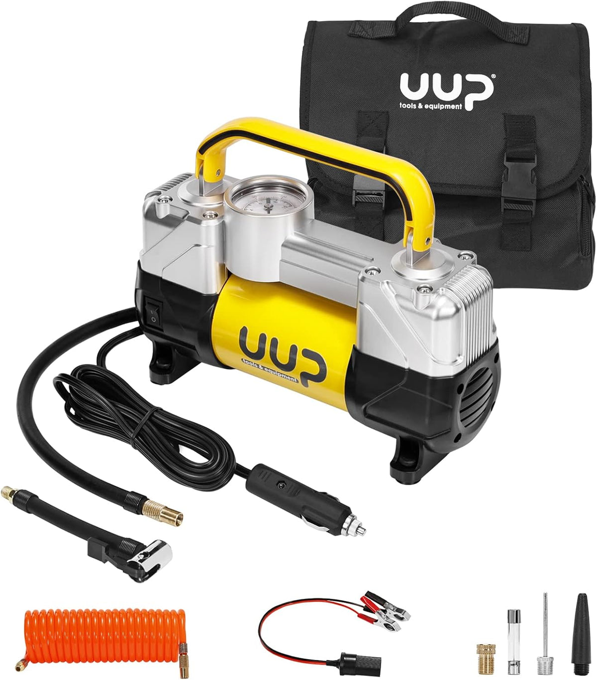 Portable Air Compressor Tire Inflator, Double Cylinders, 12V DC, Metal Air Pump, LED Light, Pack of 2 O1104