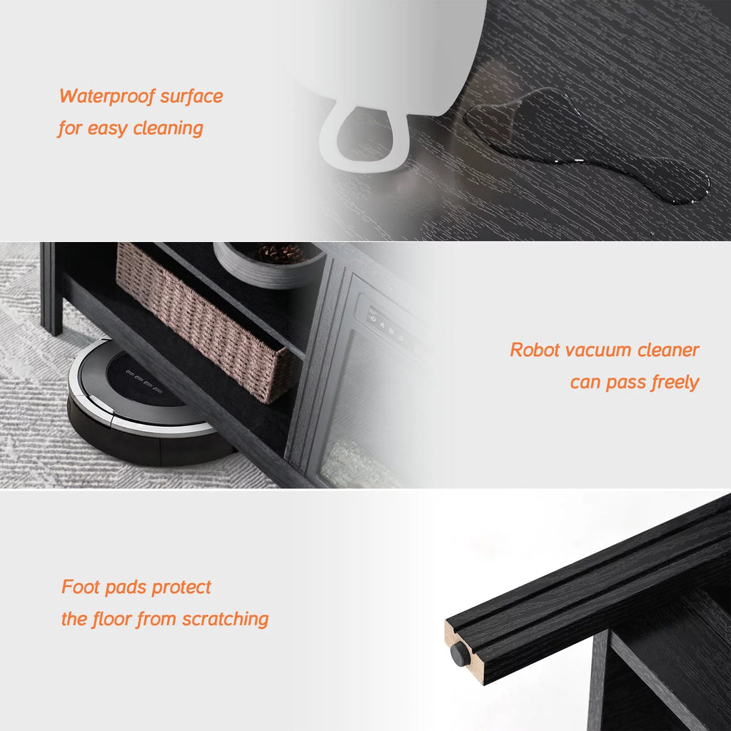 Black Fireplace TV Stand with LED Lights I902