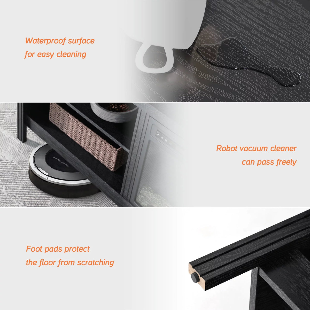 Black Fireplace TV Stand with LED Lights I902