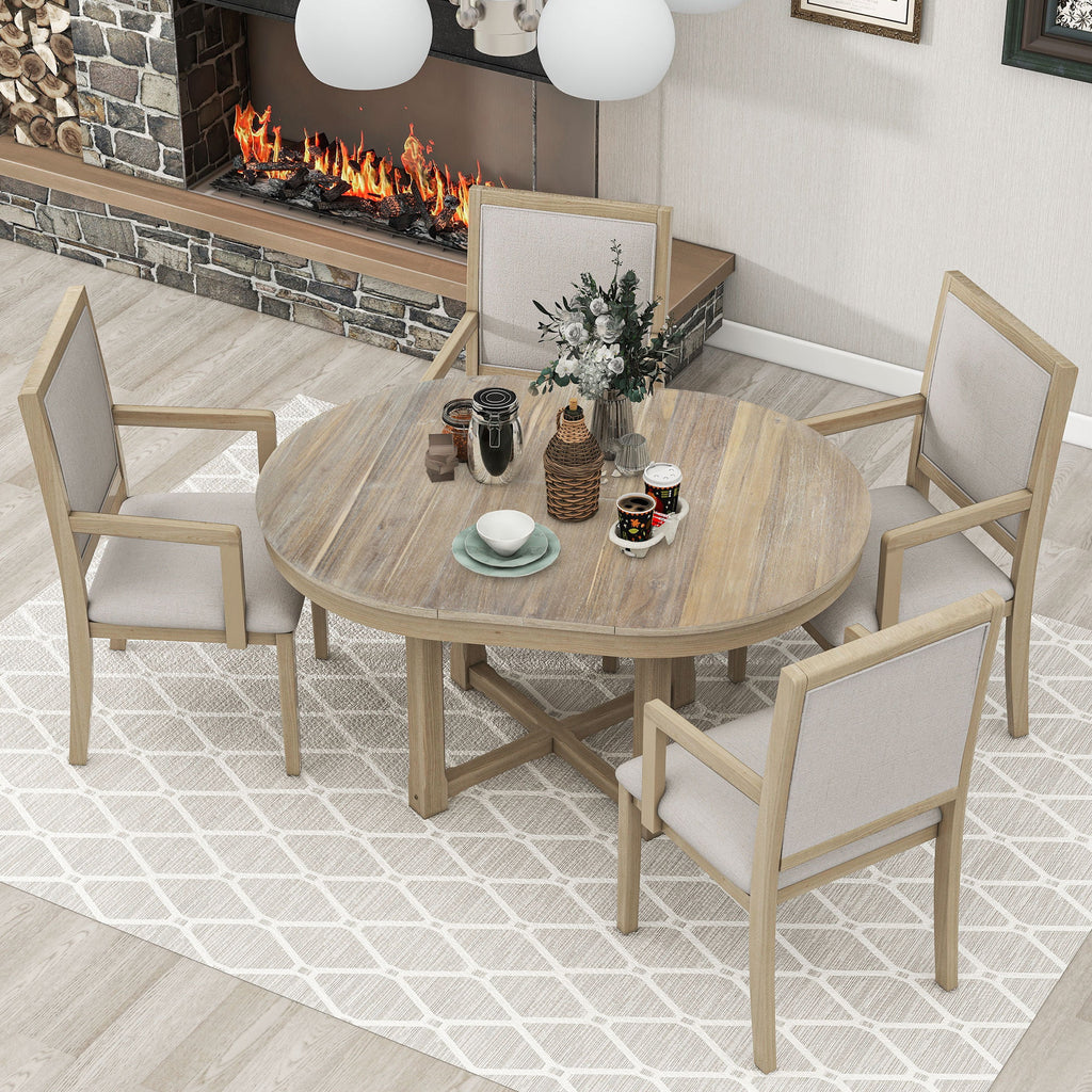 5-Piece Extendable Wood Dining Table Set with 4 Upholstered Chairs T318090