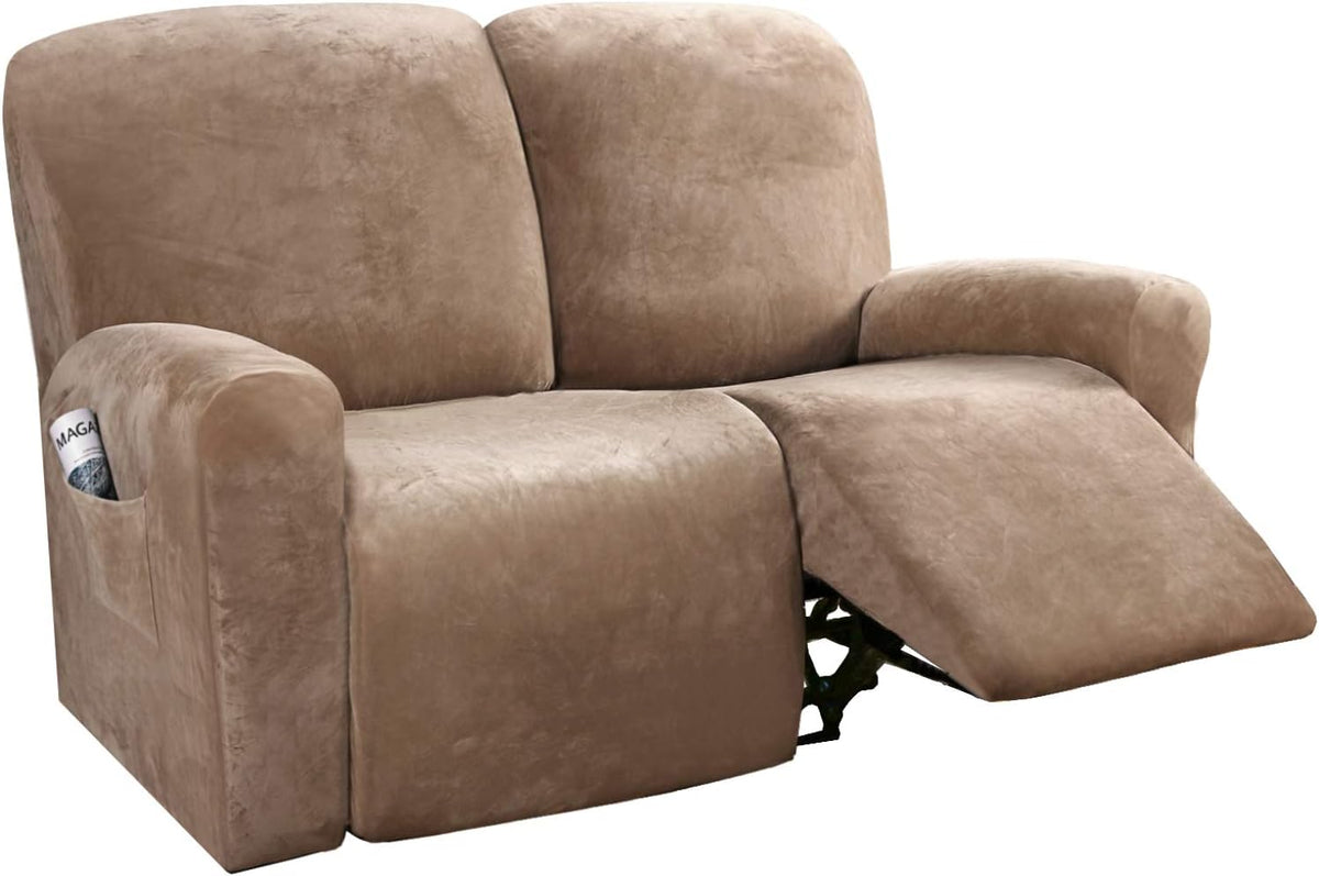 6-Pieces Velvet Stretch Recliner Loveseat Covers for 2 Cushion Sofa (Medium, Camel) C64895