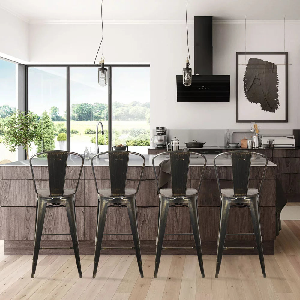 Antique Black High Back Bar Stools Set of 4 V81331