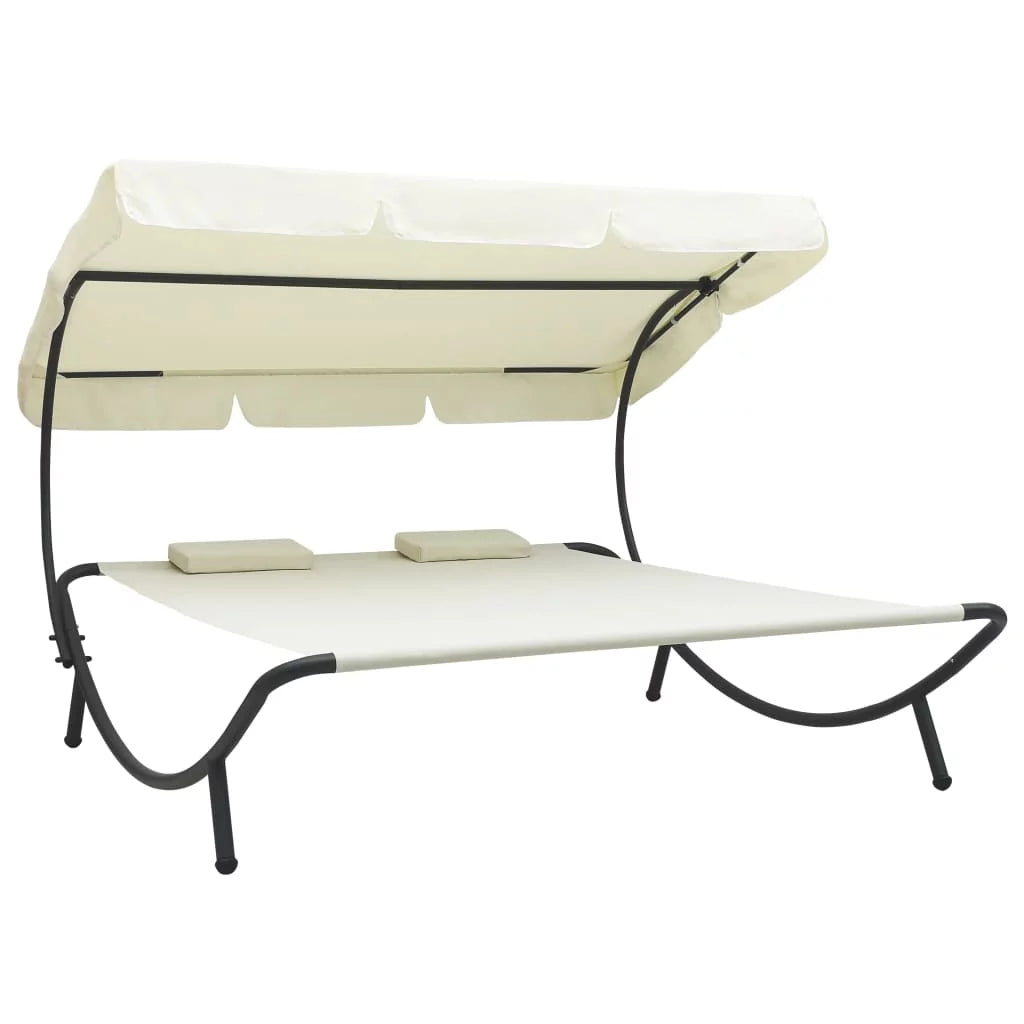 Outdoor Lounge Bed with Canopy and Pillows Fabric Steel Frame Cream D700387