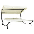 Outdoor Lounge Bed with Canopy and Pillows Fabric Steel Frame Cream D700387