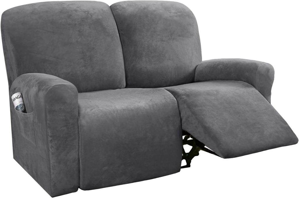 6-Pieces Velvet Stretch Recliner Loveseat Covers for 2 Cushion Sofa (Medium, Camel) C64895