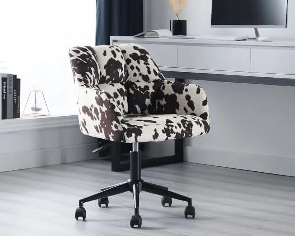 Velvet Cow Print Swivel Office Desk Chair with Wheels and Arms P13441