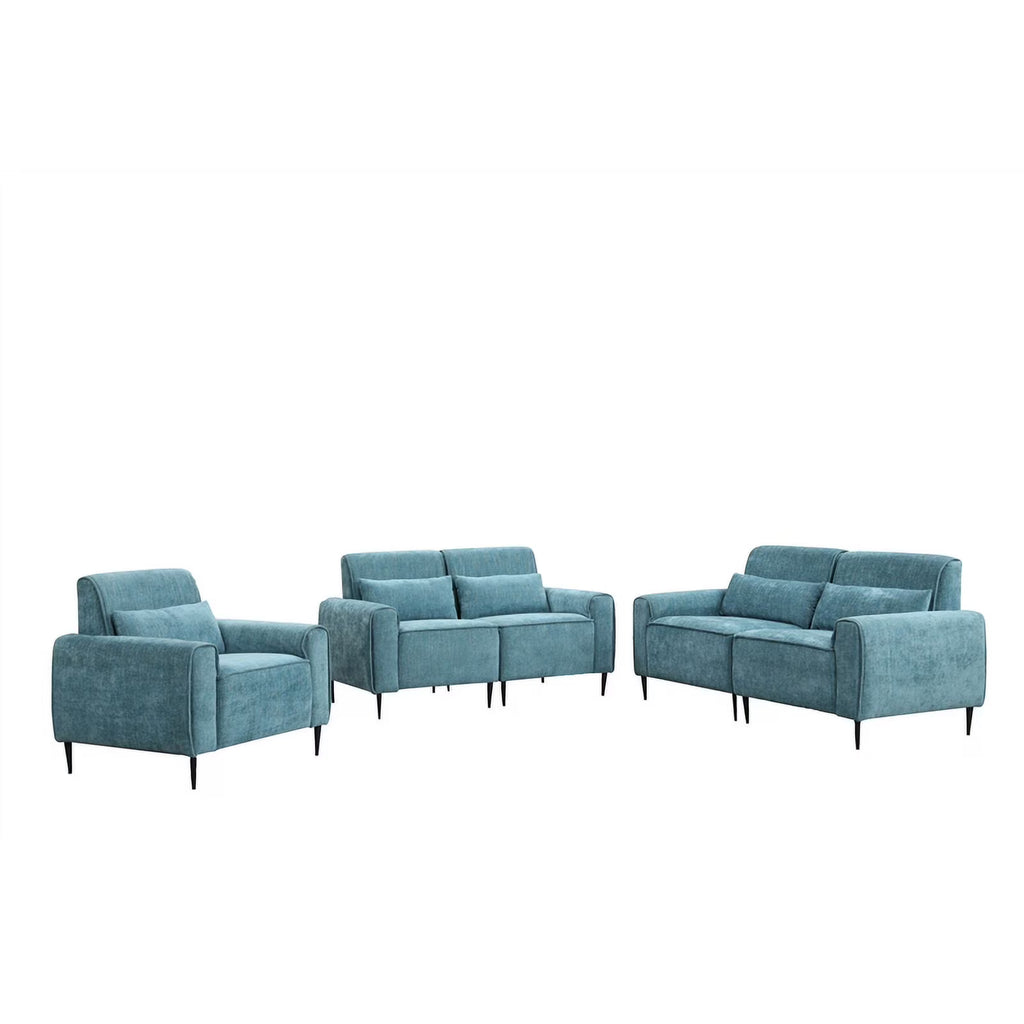 Blue Chenille Sofa Loveseat Chair Set D700
