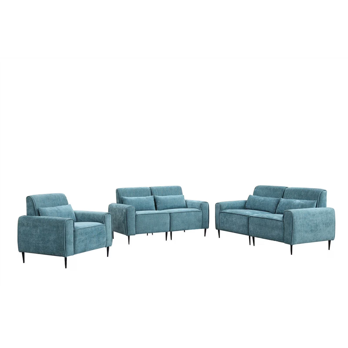 Blue Chenille Sofa Loveseat Chair Set D700
