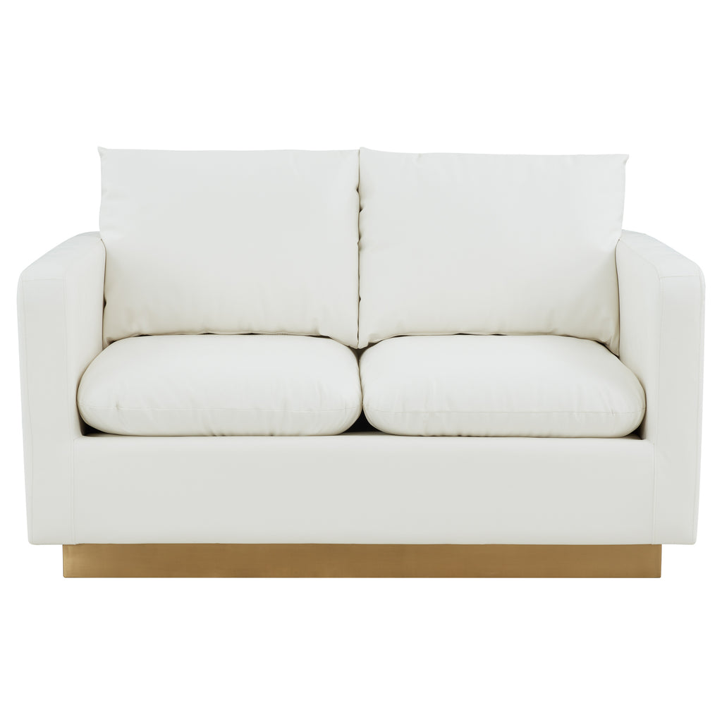 Modern Mid-Century Upholstered Leather Loveseat with Gold Frame Z47124