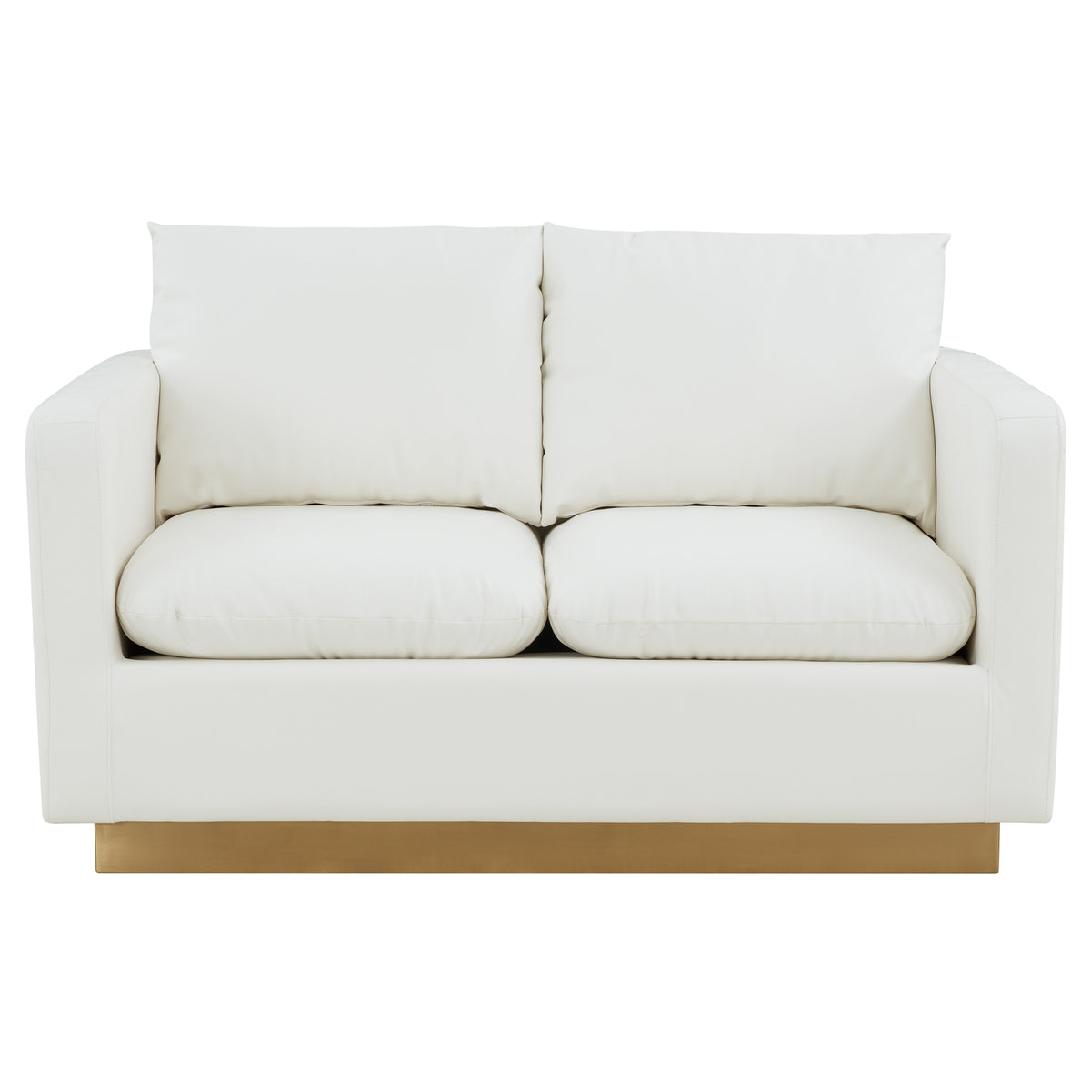 Modern Mid-Century Upholstered Leather Loveseat with Gold Frame Z47124