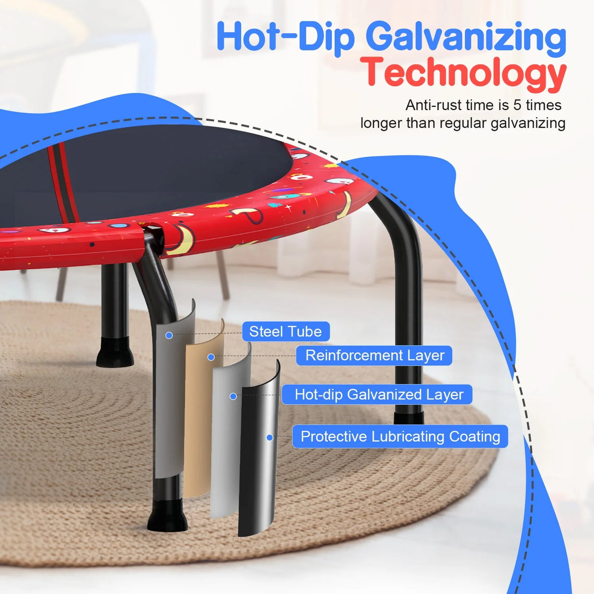 66 Kids Trampoline with Basketball Hoop and Safety Enclosure Net D190