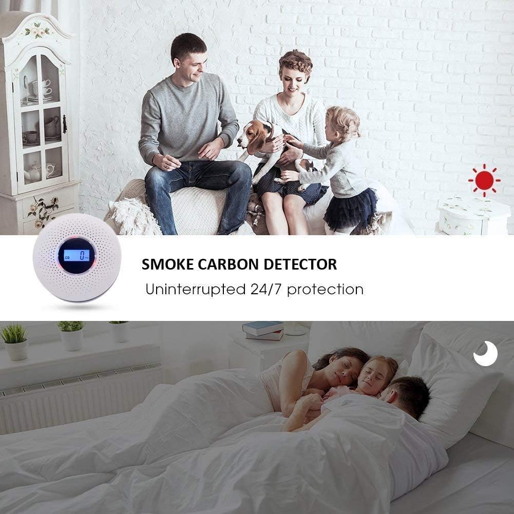 Smoke and Carbon Monoxide Detector Alarm, 3 Pack, LCD Display, Battery Operated A563