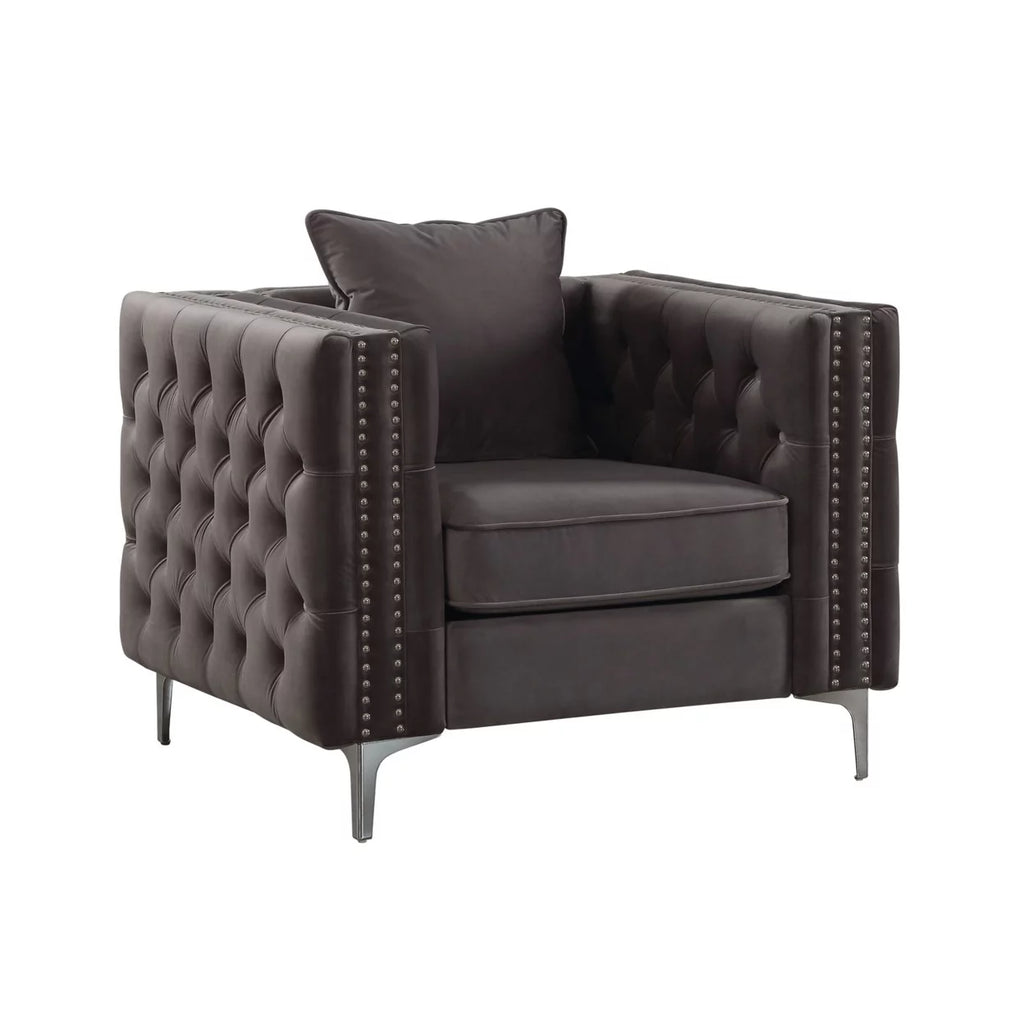 Gray Fabric Upholstered Wooden Sofa Chair with Throw Pillow L12205