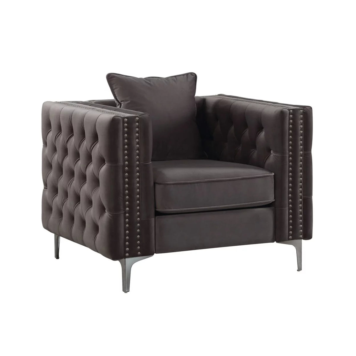 Gray Fabric Upholstered Wooden Sofa Chair with Throw Pillow L12205