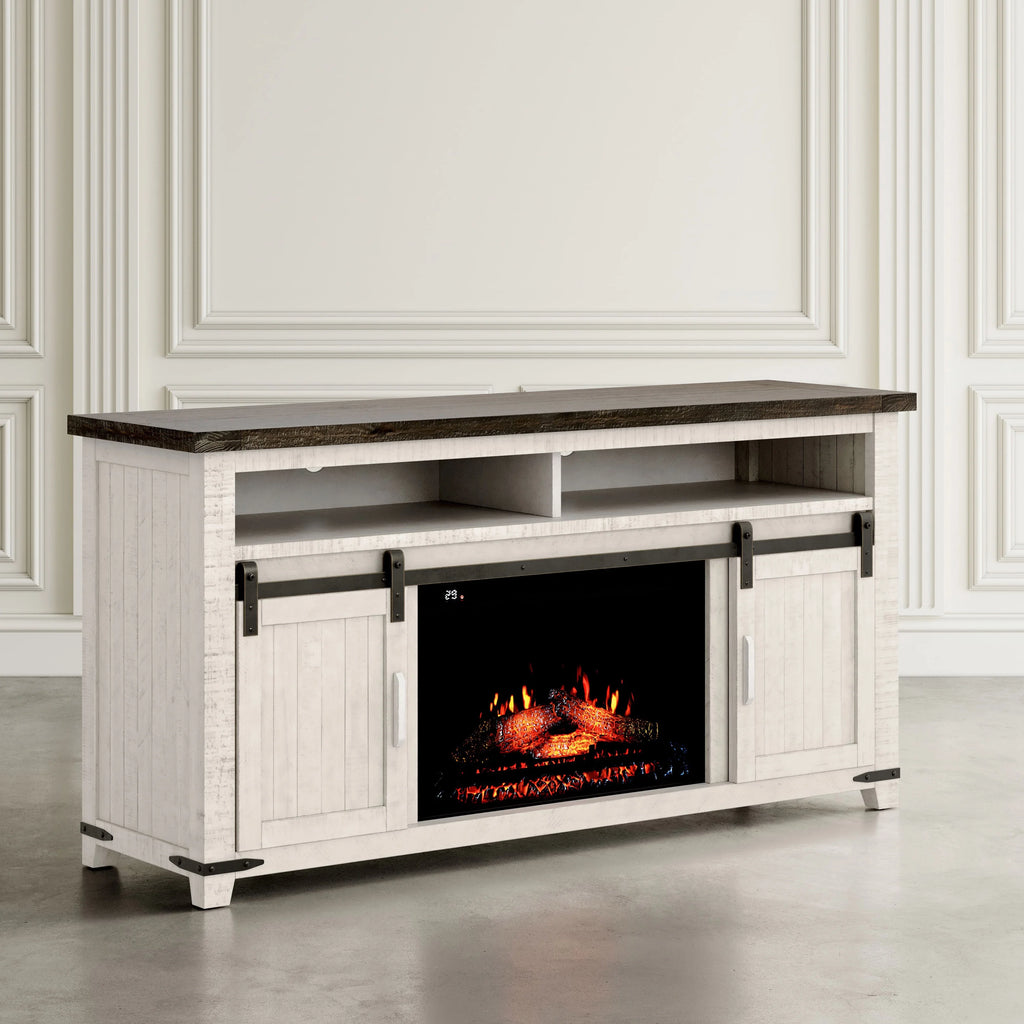 Solid Pine 64" TV Stand Console with Electric Fireplace R82381