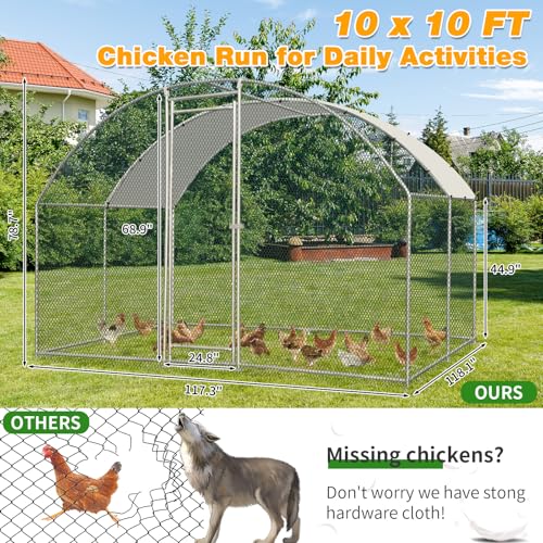 13×10FT Walk-in Galvanized Metal Chicken Coop with Waterproof Anti-UV Cover H358406