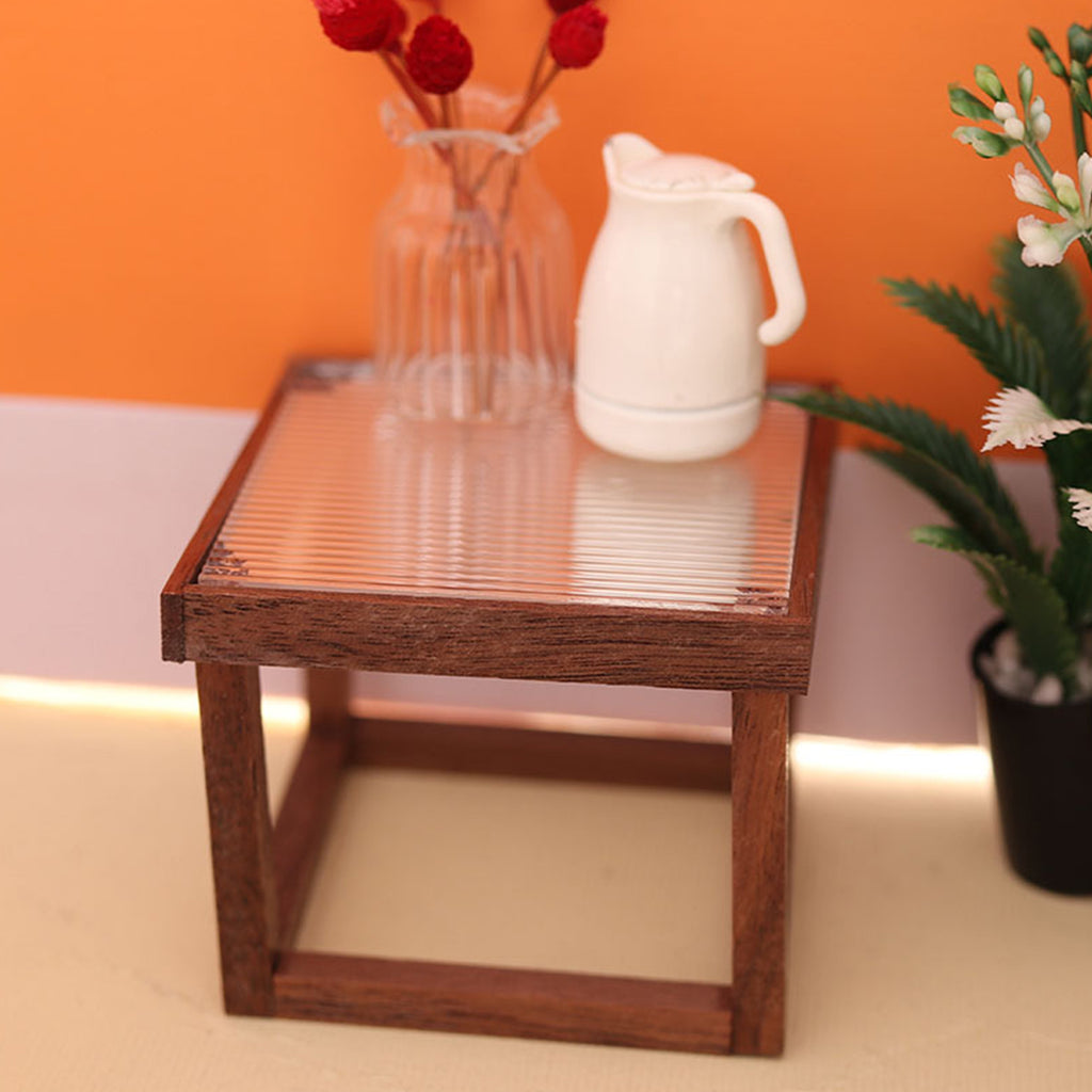 Mini Table Acrylic Black Walnut Wood for Doll House U173946