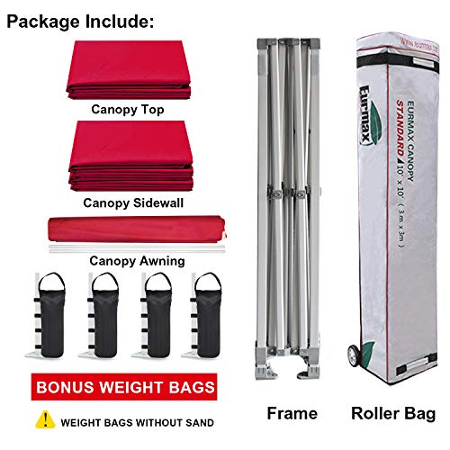 10 x 10 Pop up Canopy Tent with 4 Removable Sidewalls and Roller Bag White U934