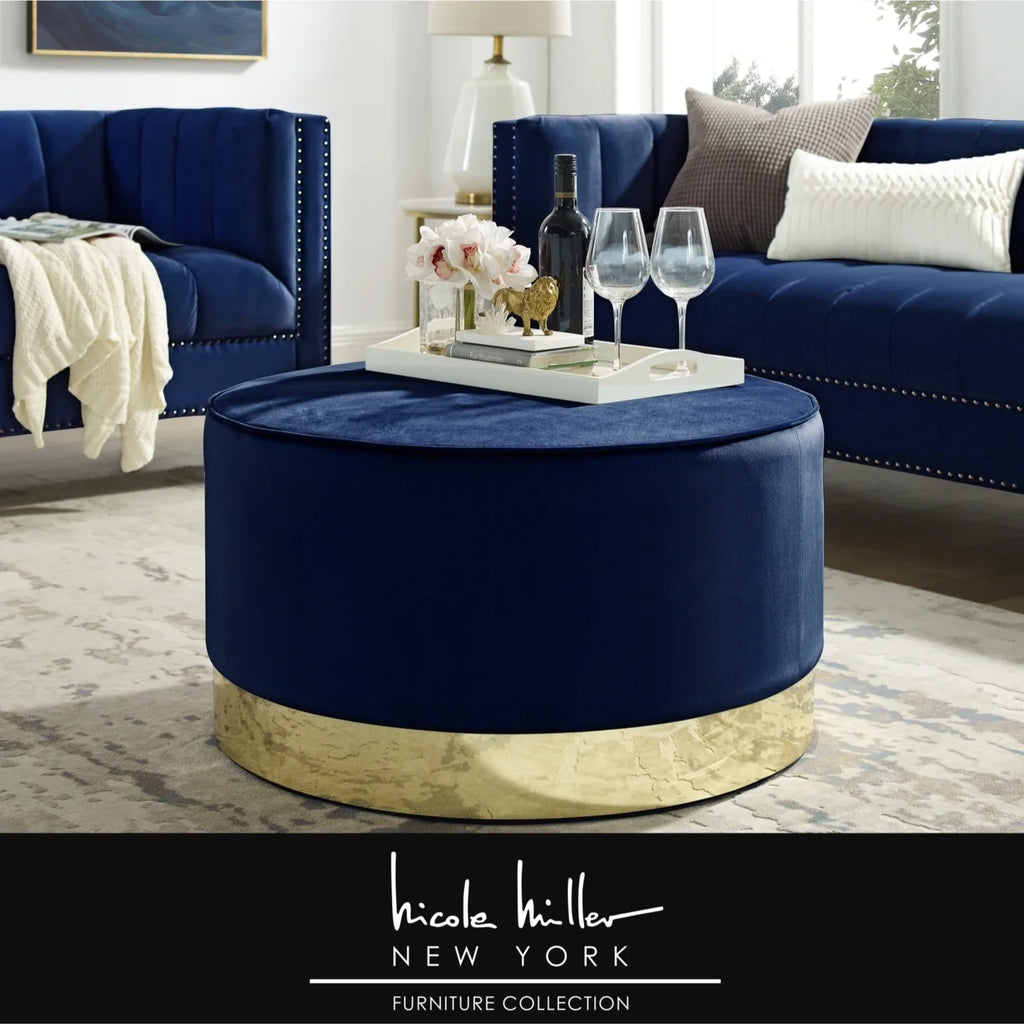Leather or Velvet Cocktail Ottoman with Chrome or Gold Trim Base R870295