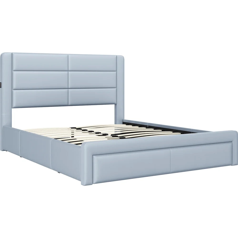 Upholstered Queen Bed with 3 Storage Drawers and USB Ports T52474