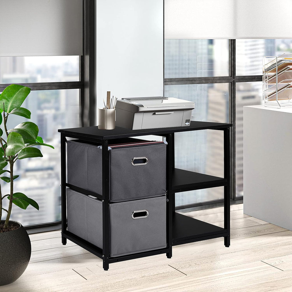 Black 2 Drawer Wooden Lateral File Cabinet with 2 Open Shelves V5949