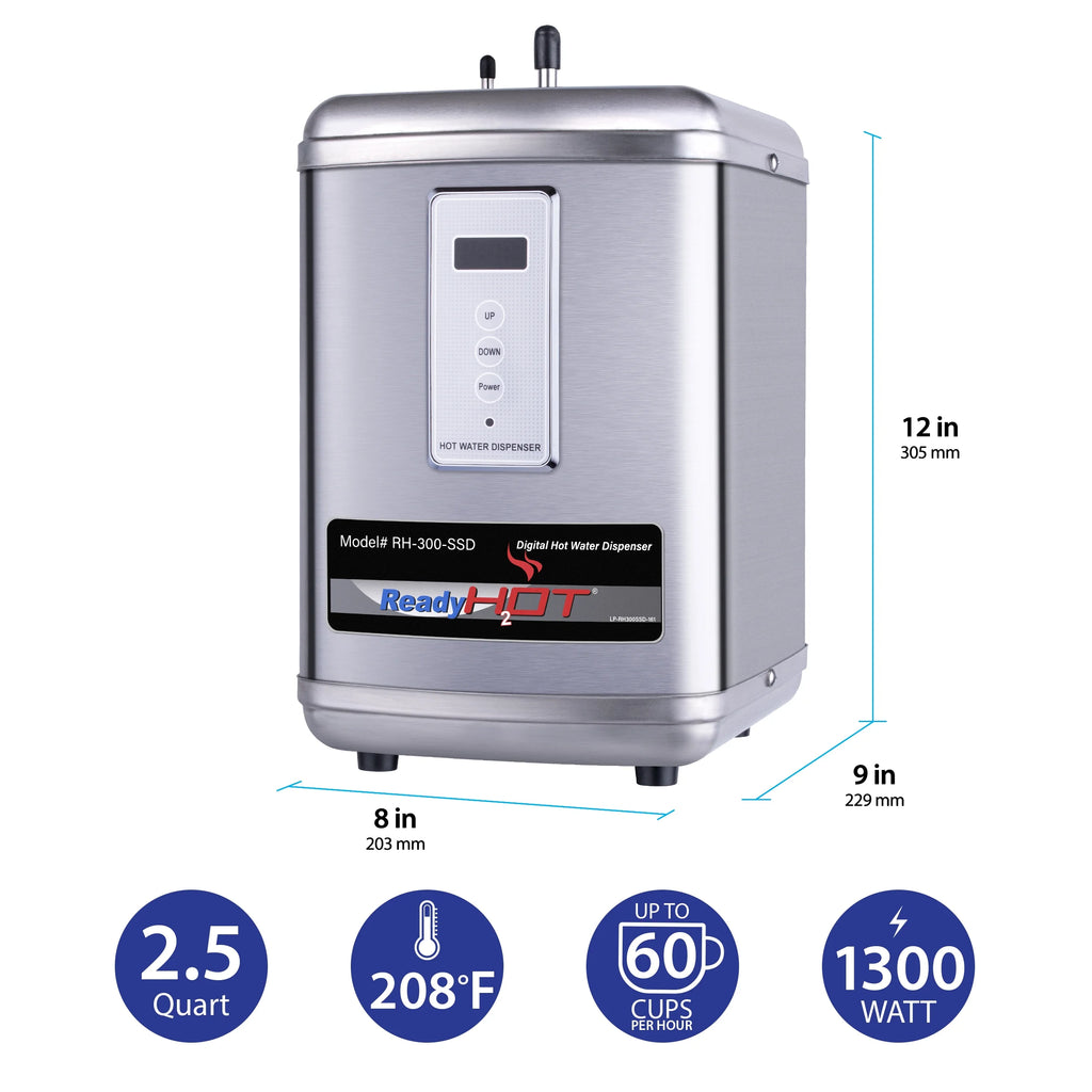 Digital Hot Water Dispenser 1300W with Brushed Nickel 2 Handle Faucet D843504