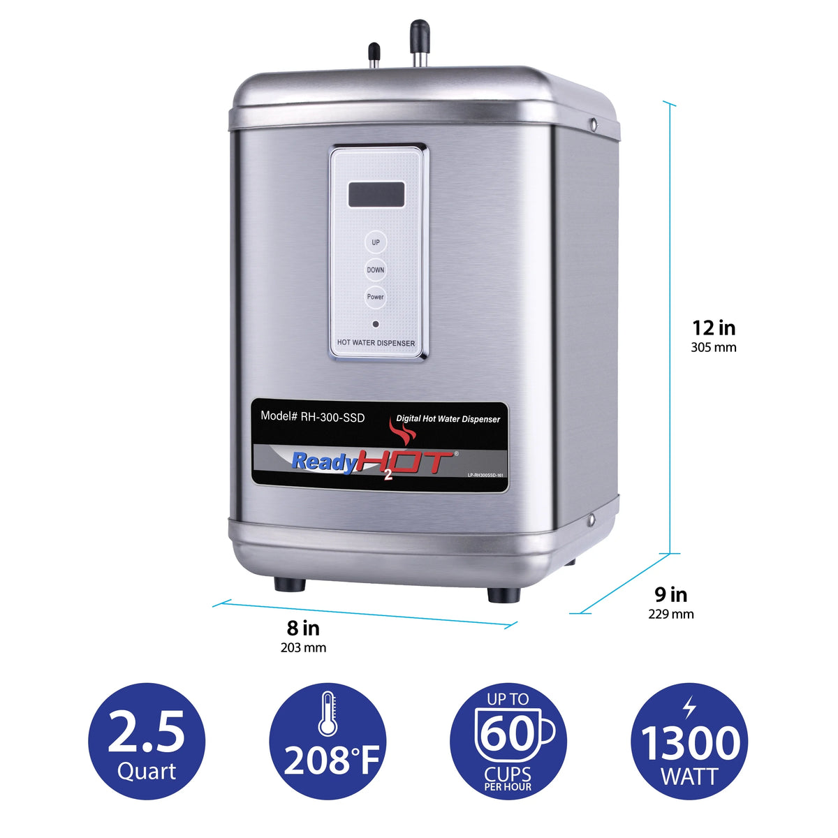 Digital Hot Water Dispenser 1300W with Brushed Nickel 2 Handle Faucet D843504