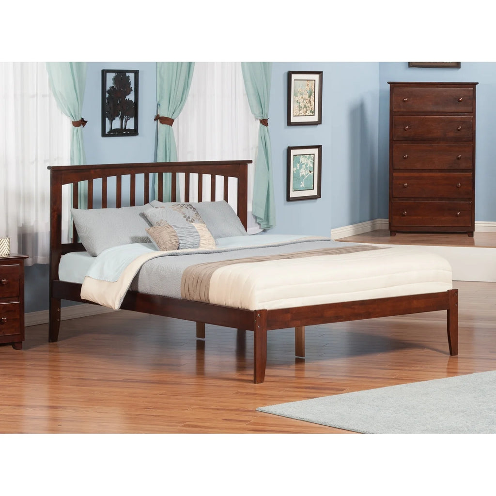 King Platform Bed with Open Foot Board in Walnut Y187